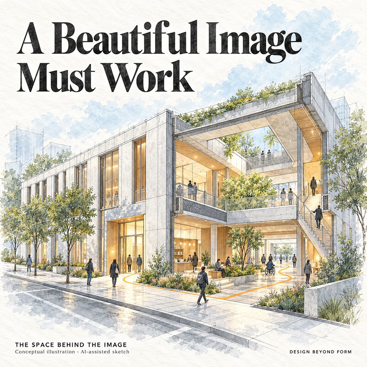 AI-assisted pastel architectural illustration for Are Architects Lying to Us?.