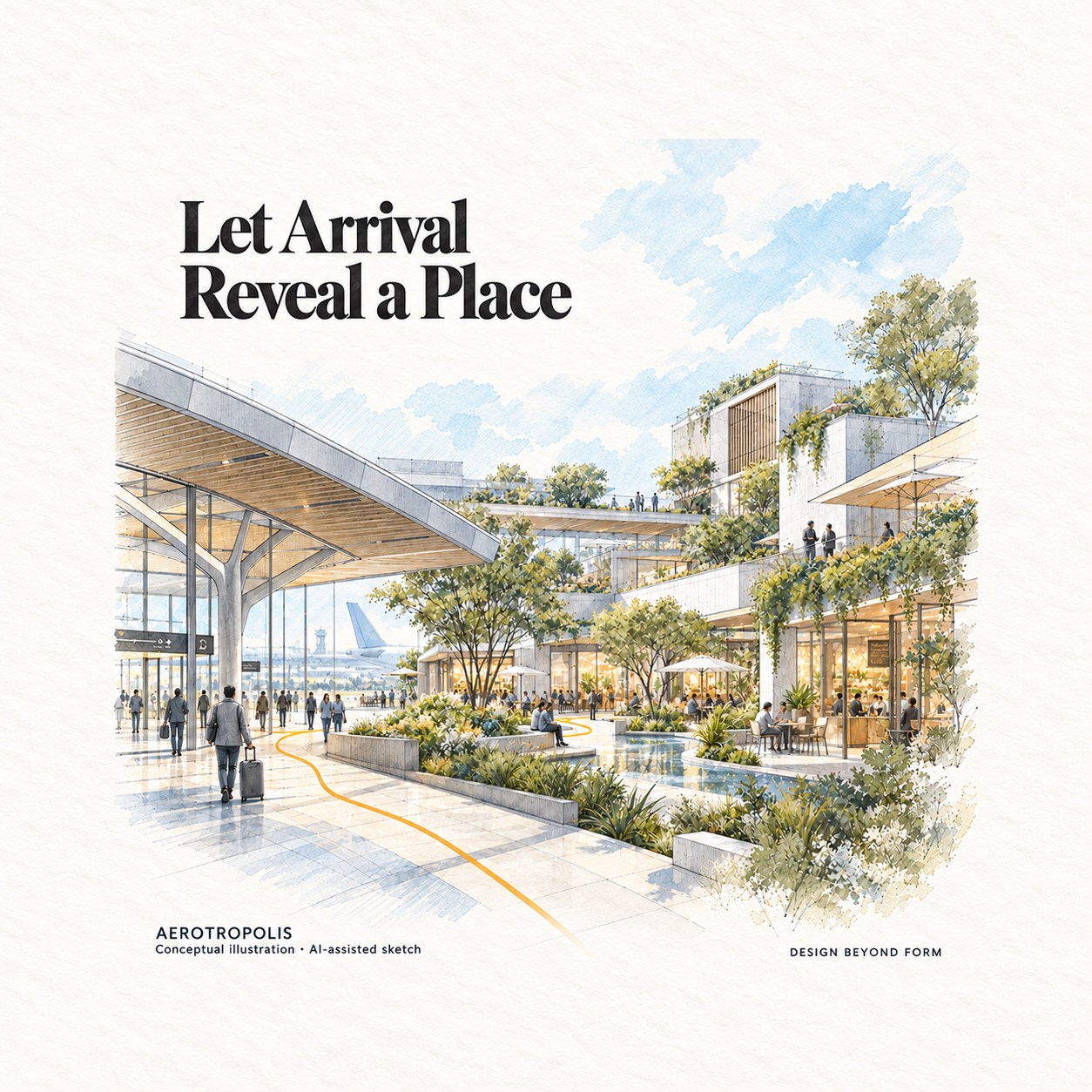 AI-assisted pastel architectural illustration for What Is an Aerotropolis—and Why It’s Not Just Another City.