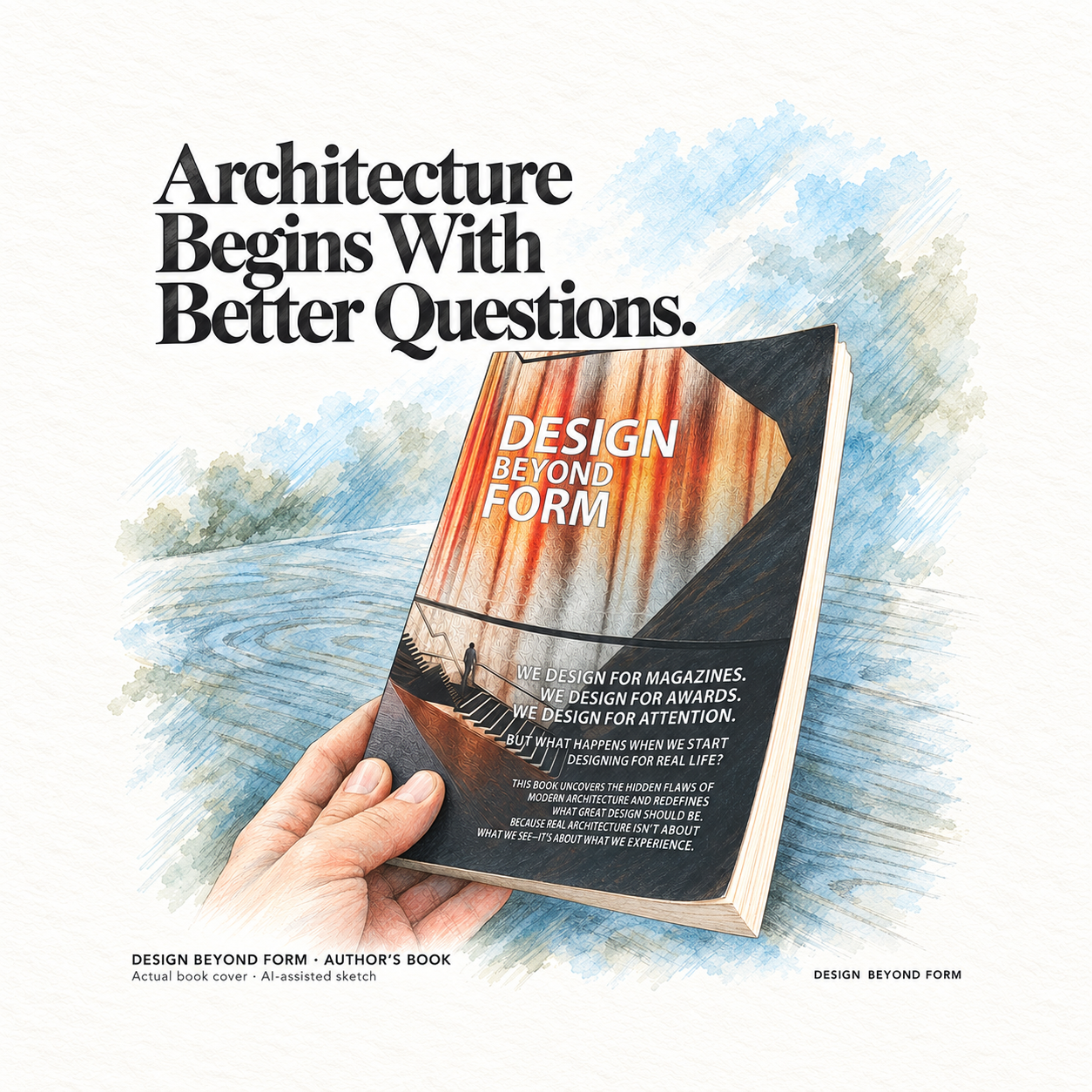 AI-assisted pastel architectural illustration for DESIGN BEYOND FORM.