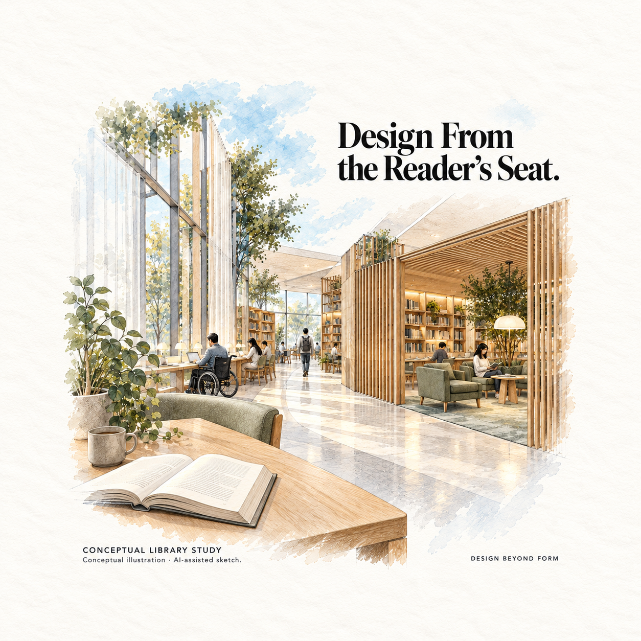AI-assisted pastel architectural illustration for What is Common Sense to Architects and How Reading Books Enhances Common Sense.