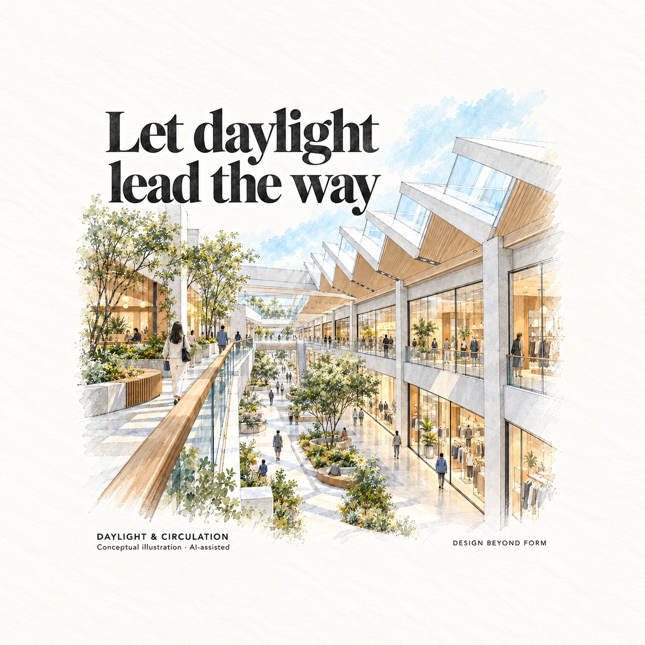 AI-assisted pastel architectural illustration for Shopping Mall Design (5).