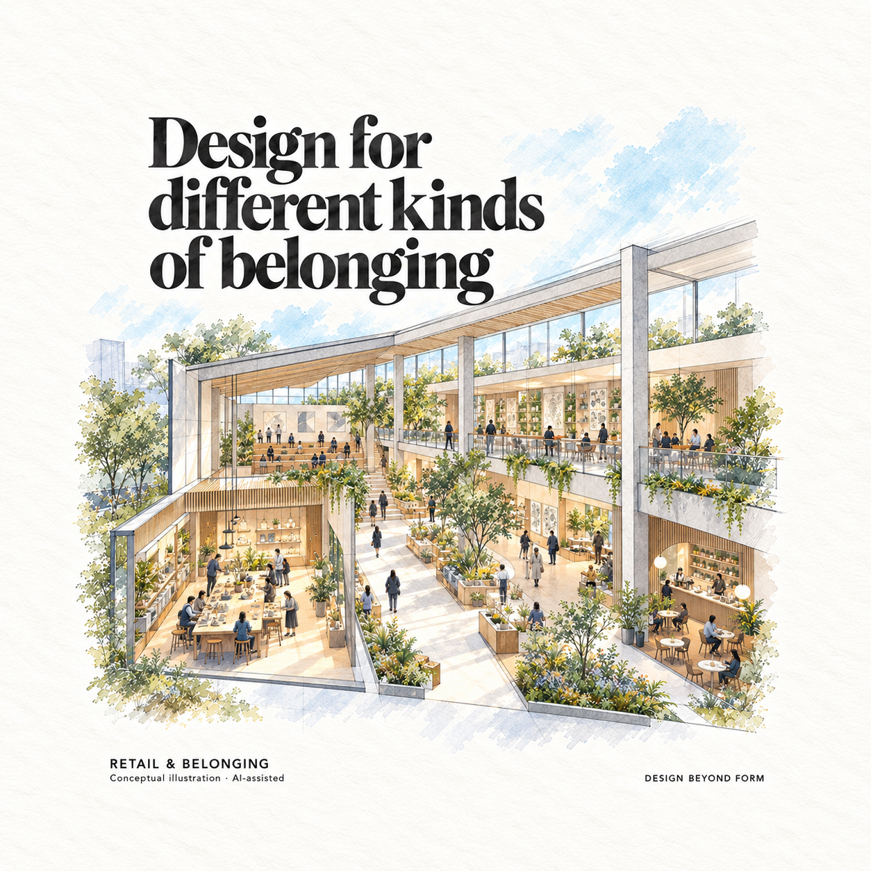 AI-assisted pastel architectural illustration for Shopping Mall Design (4).