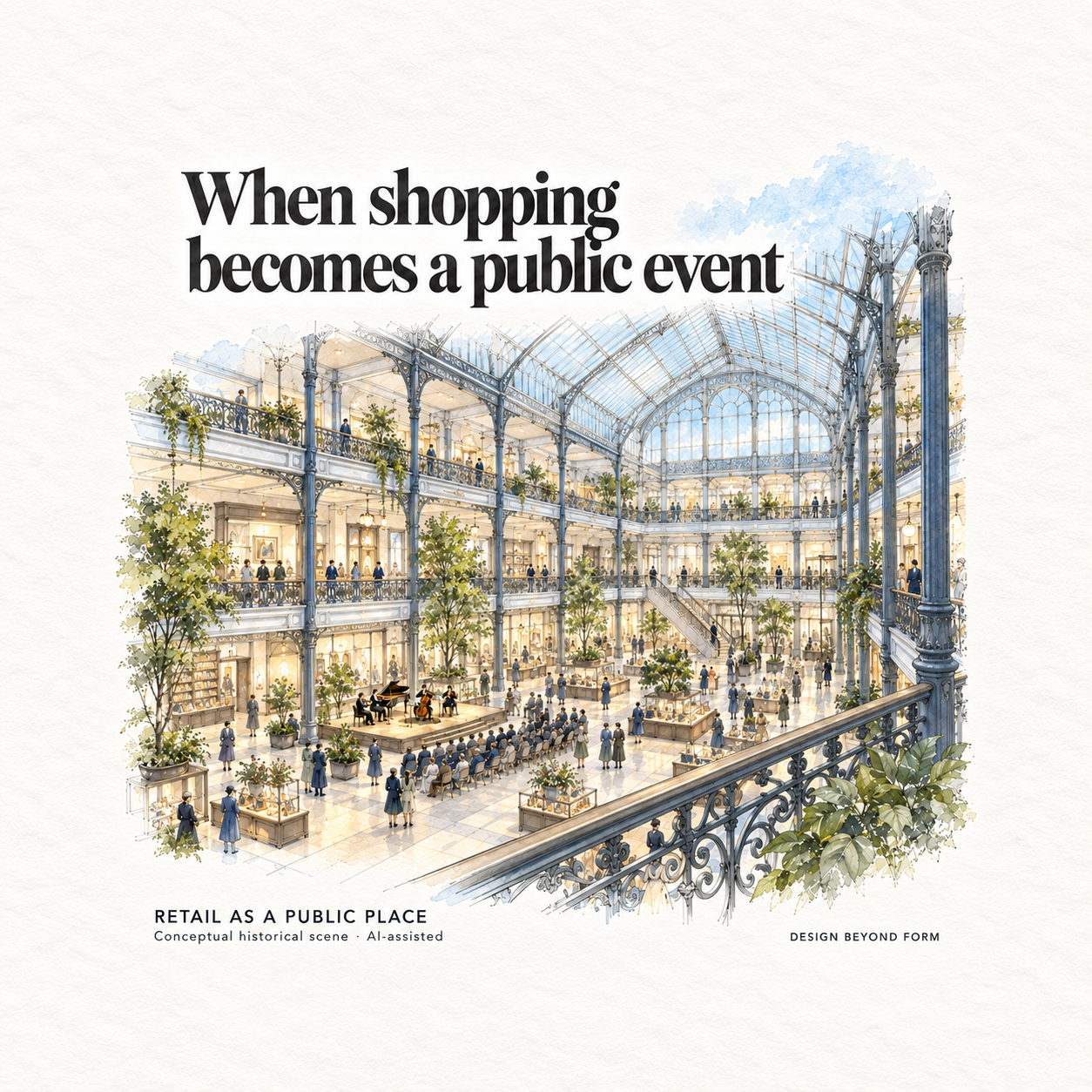 AI-assisted pastel architectural illustration for Shopping Mall Design (3).