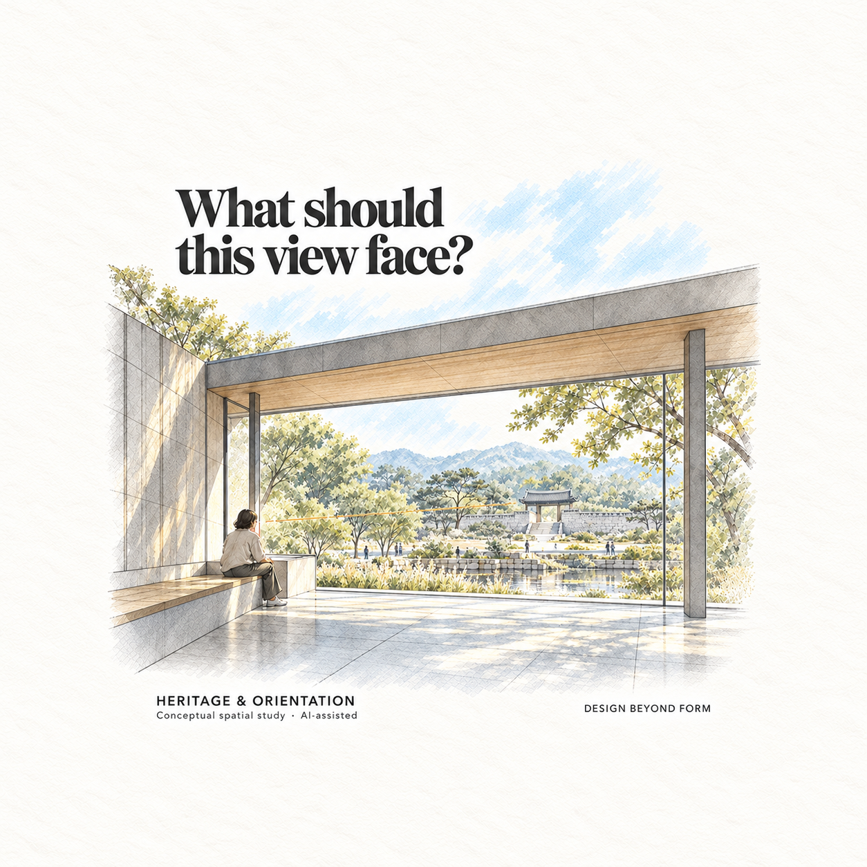 AI-assisted pastel architectural illustration for Design Critique (2): How Should Modern Architecture Engage with Historical Sites?.