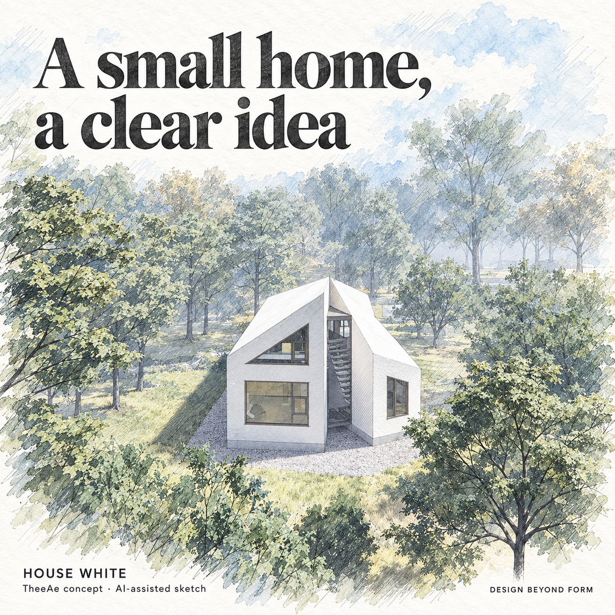 AI-assisted pastel architectural illustration for One Week Challenge – House White.