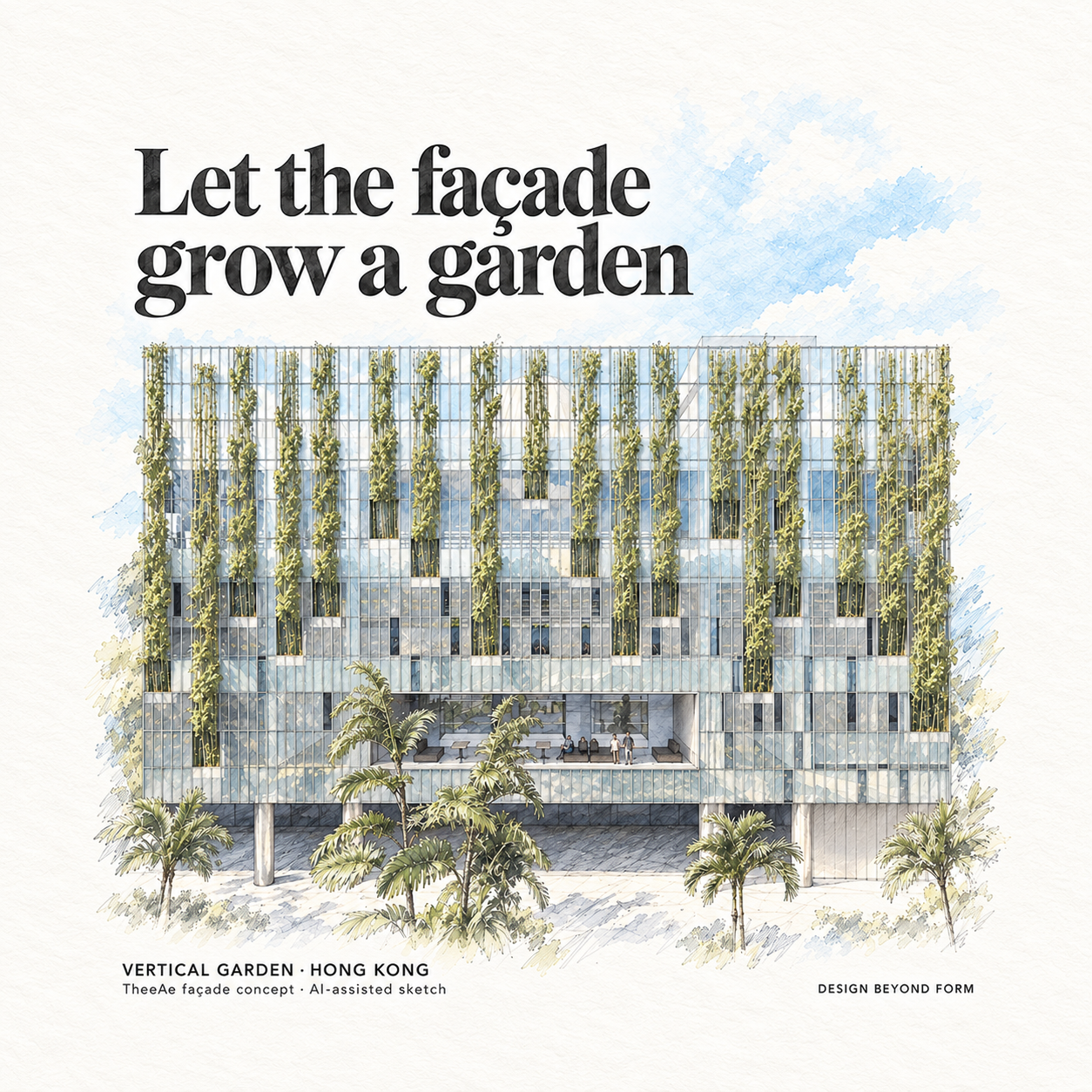 AI-assisted pastel architectural illustration for Vertical Garden.