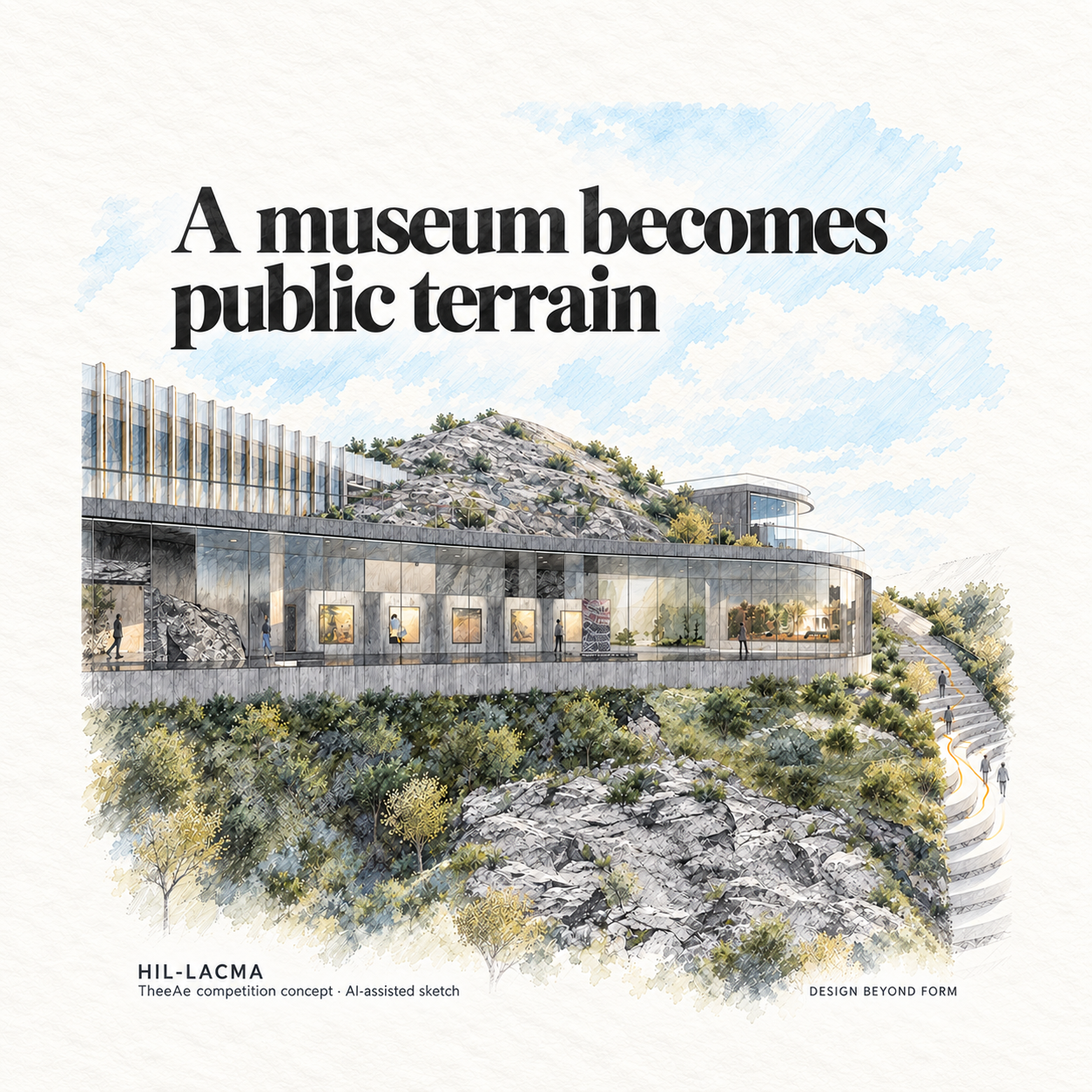 AI-assisted pastel architectural illustration for HIL-LACMA : LACMA Museum.