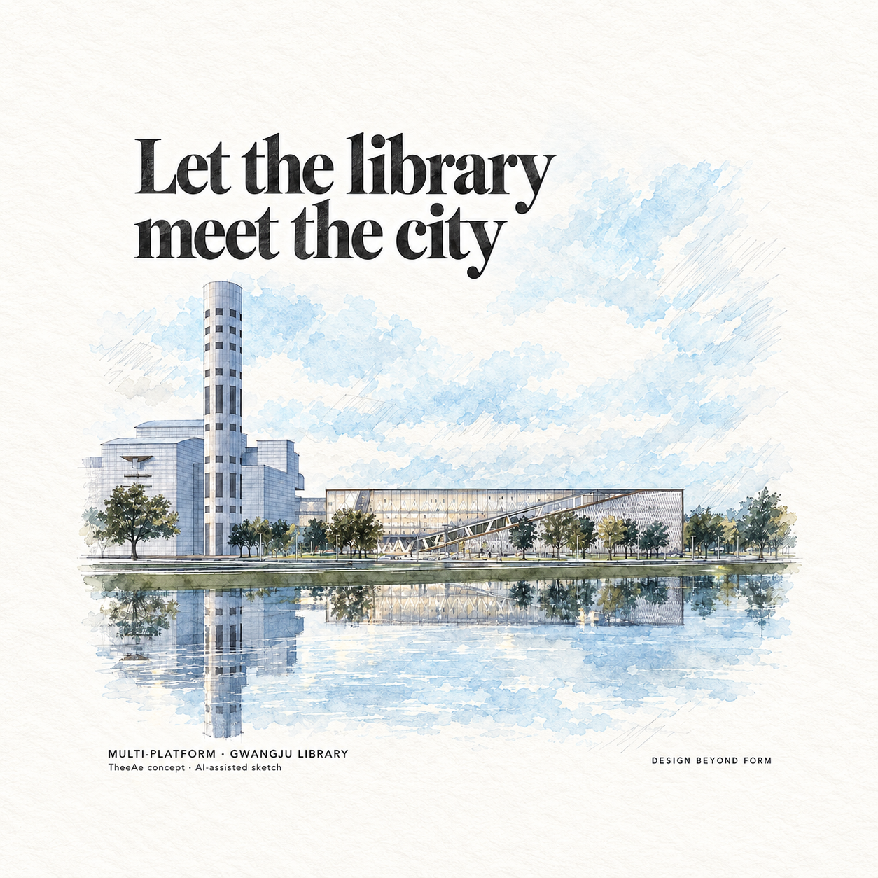 AI-assisted pastel architectural illustration for Multi-Platform.