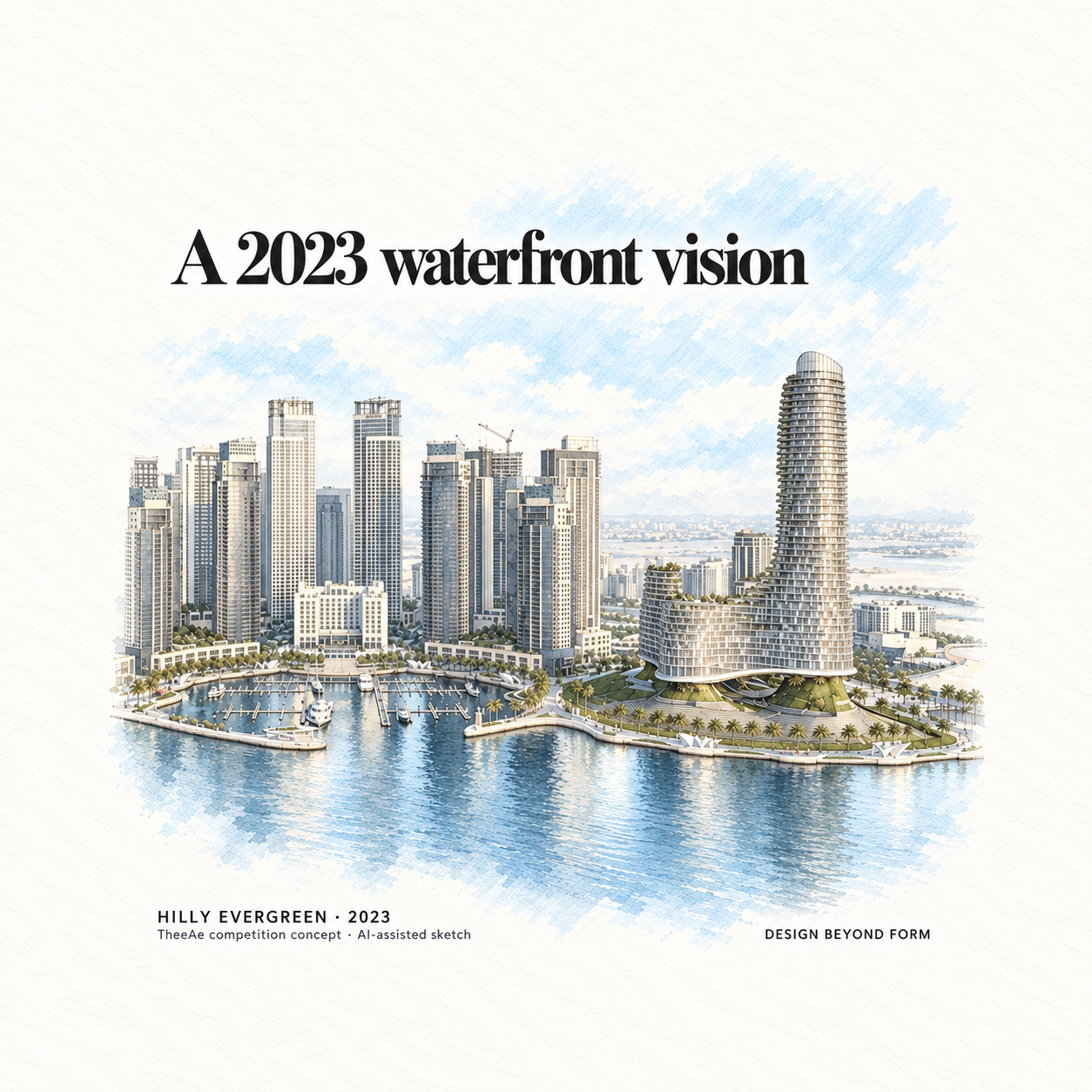 AI-assisted pastel architectural illustration for Invited Competition by Emaar.